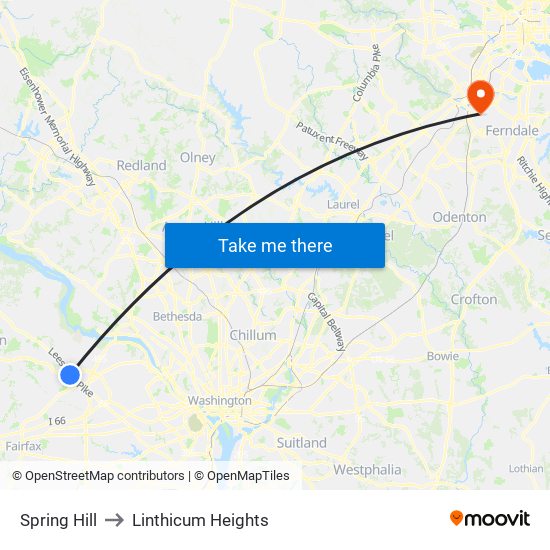 Spring Hill to Linthicum Heights map