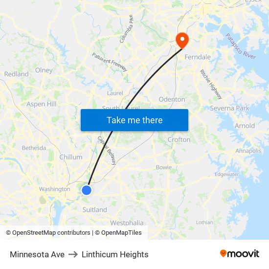 Minnesota Ave to Linthicum Heights map