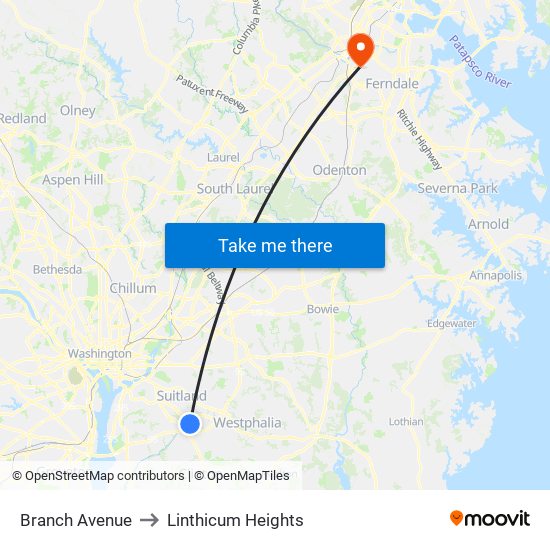 Branch Avenue to Linthicum Heights map