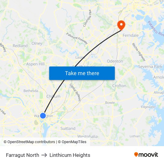 Farragut North to Linthicum Heights map