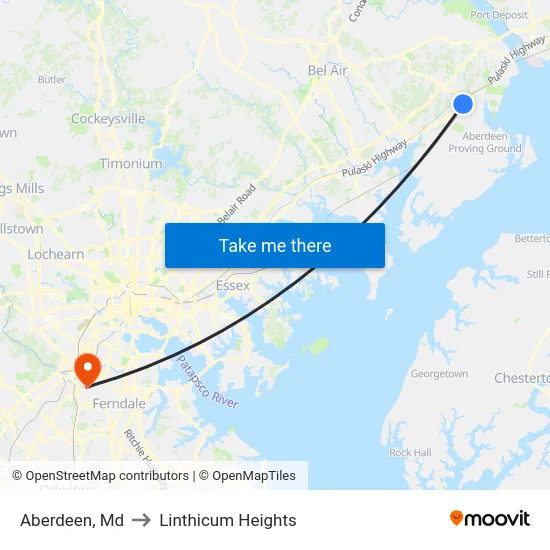 Aberdeen, Md to Linthicum Heights map