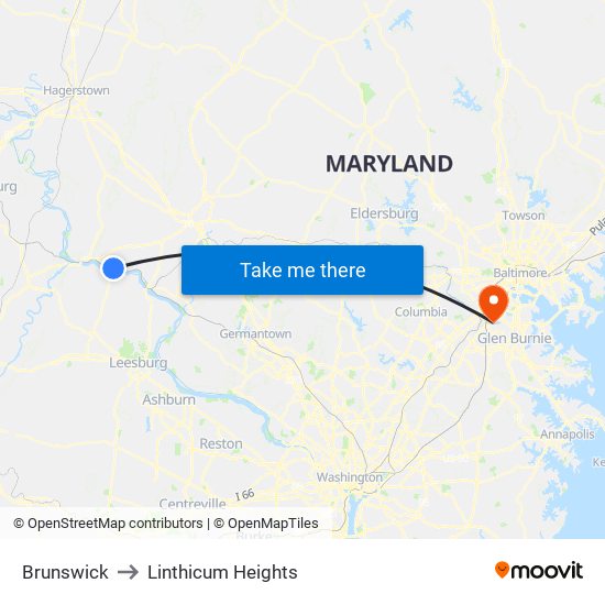 Brunswick to Linthicum Heights map