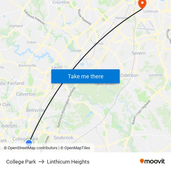 College Park to Linthicum Heights map