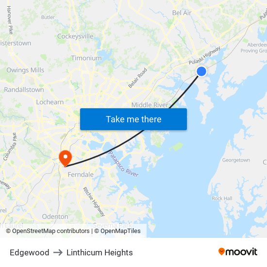 Edgewood to Linthicum Heights map