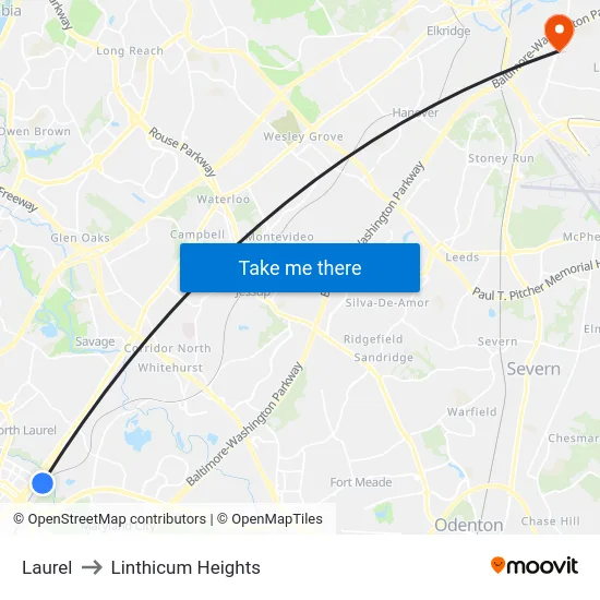 Laurel to Linthicum Heights map