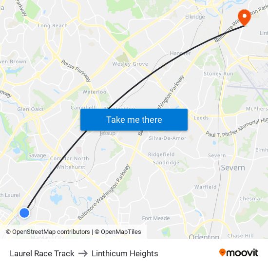 Laurel Race Track to Linthicum Heights map