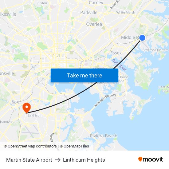 Martin State Airport to Linthicum Heights map