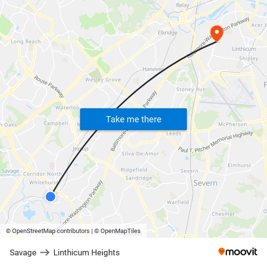 Savage to Linthicum Heights map