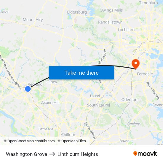 Washington Grove to Linthicum Heights map