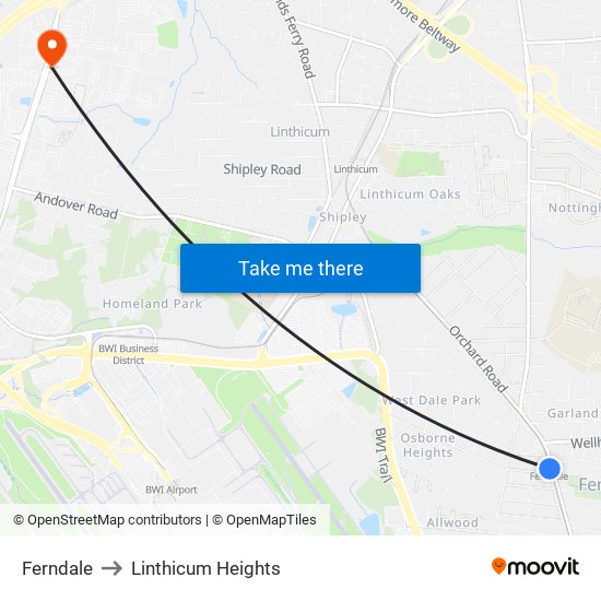 Ferndale to Linthicum Heights map