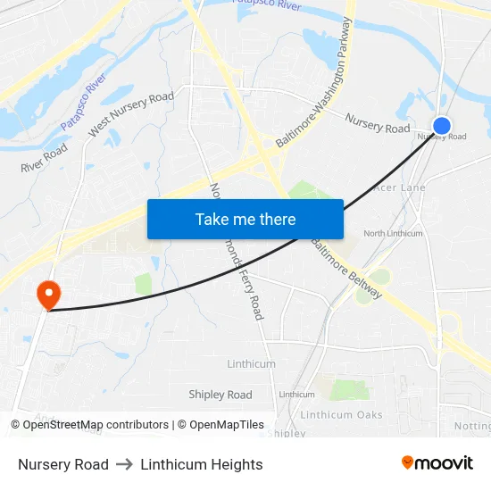 Nursery Road to Linthicum Heights map