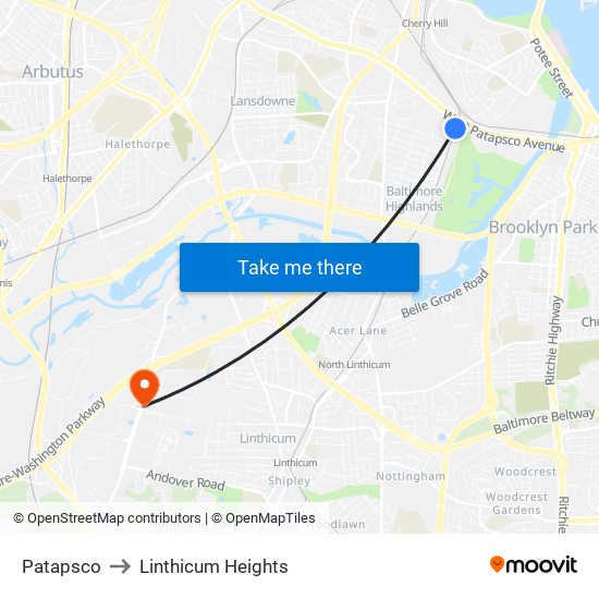 Patapsco to Linthicum Heights map