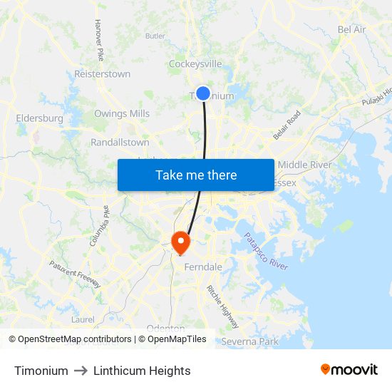 Timonium to Linthicum Heights map