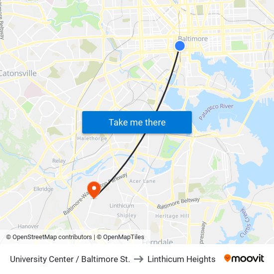 University Center / Baltimore St. to Linthicum Heights map