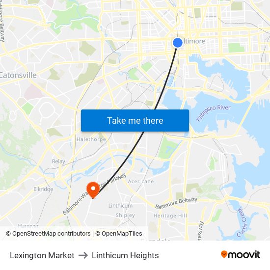 Lexington Market to Linthicum Heights map