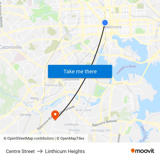 Centre Street to Linthicum Heights map