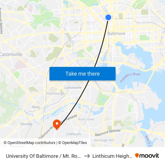 University Of Baltimore / Mt. Royal to Linthicum Heights map