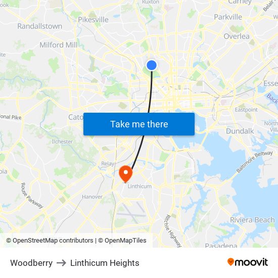 Woodberry to Linthicum Heights map