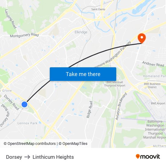 Dorsey to Linthicum Heights map