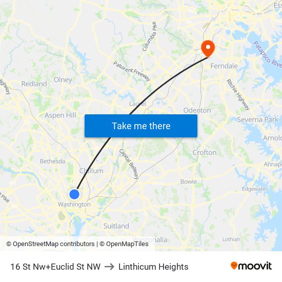 16 St Nw+Euclid St NW to Linthicum Heights map