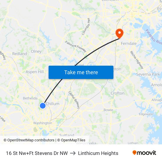 16 St Nw+Ft Stevens Dr NW to Linthicum Heights map