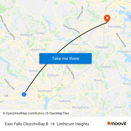 East Falls Church+Bay B to Linthicum Heights map