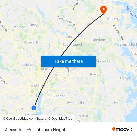 Alexandria to Linthicum Heights map