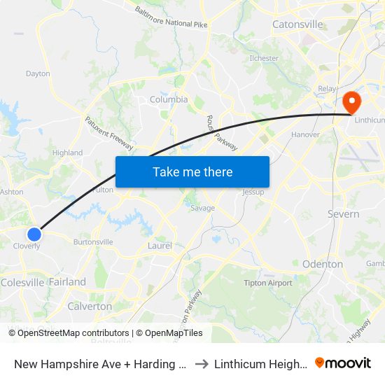 New Hampshire Av+Harding Ln to Linthicum Heights map