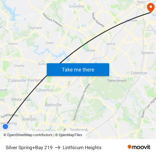 Silver Spring+Bay 219 to Linthicum Heights map