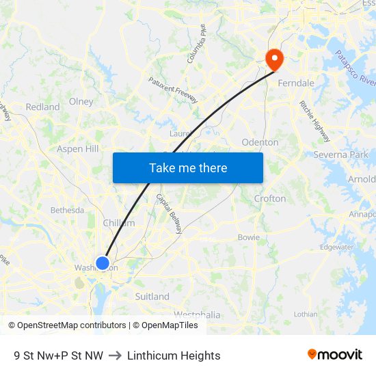 9 St Nw+P St NW to Linthicum Heights map