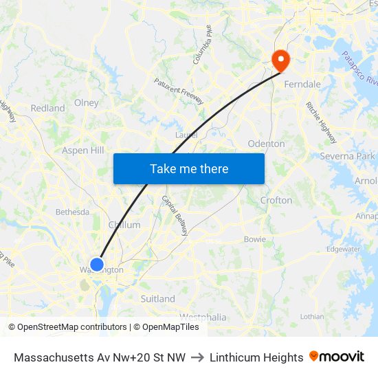 Massachusetts Av Nw+20 St NW to Linthicum Heights map