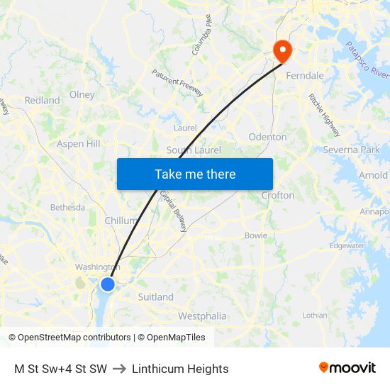 M St Sw+4 St SW to Linthicum Heights map