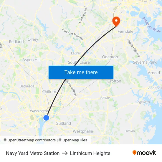 Navy Yard Metro Station to Linthicum Heights map