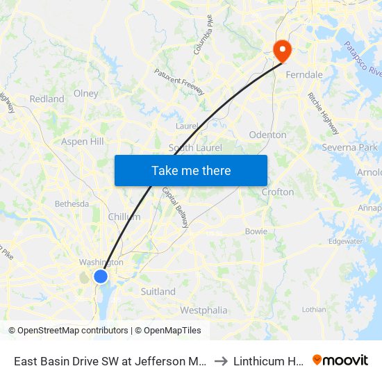 East Basin Drive SW at Jefferson Memorial (Wb) to Linthicum Heights map