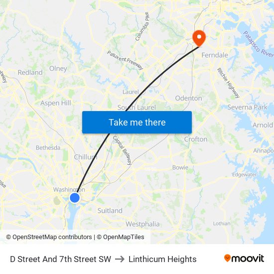 D Street And 7th Street SW to Linthicum Heights map