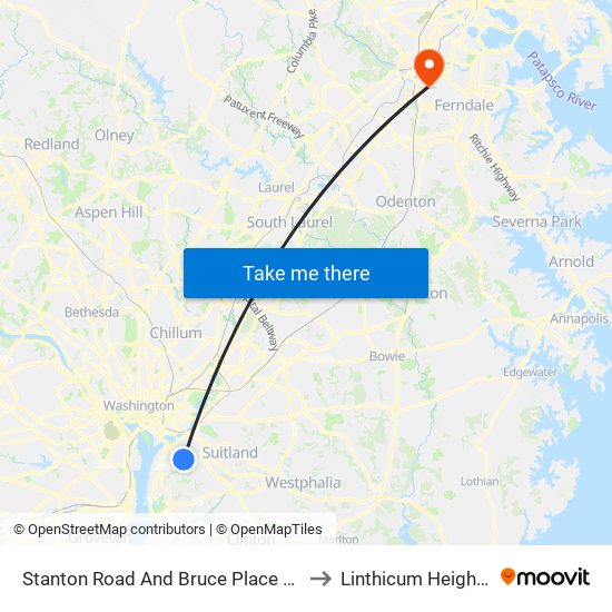 Stanton Road And Bruce Place SE to Linthicum Heights map