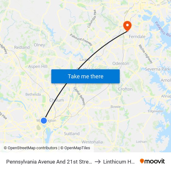 Pennsylvania Avenue And 21st Street NW (Eb) to Linthicum Heights map