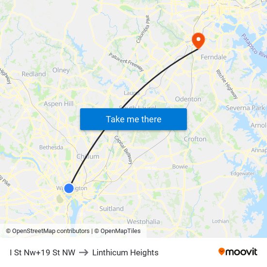 I St Nw+19 St NW to Linthicum Heights map