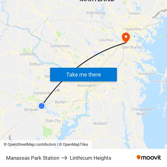 Manassas Park Station to Linthicum Heights map