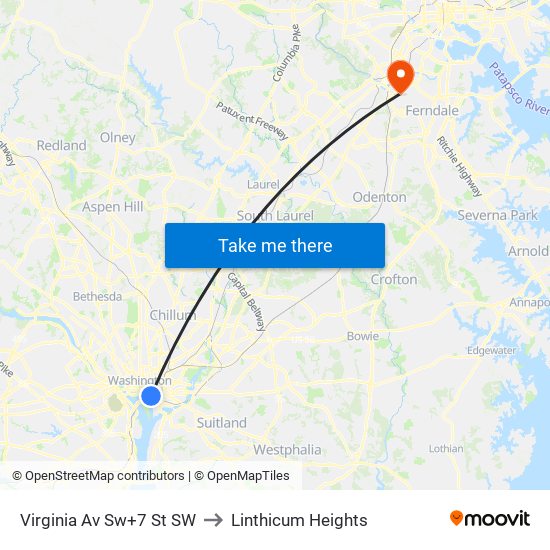 Virginia Av Sw+7 St SW to Linthicum Heights map