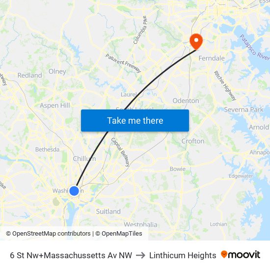 6 St Nw+Massachussetts Av NW to Linthicum Heights map