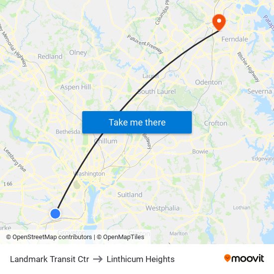 Landmark Transit Ctr to Linthicum Heights map