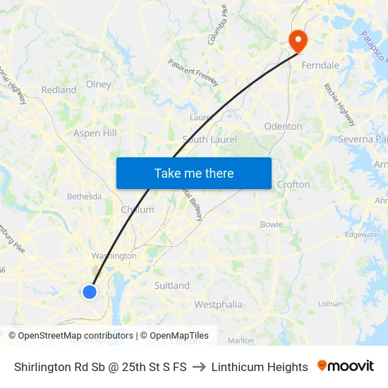 Shirlington Rd Sb @ 25th St S FS to Linthicum Heights map
