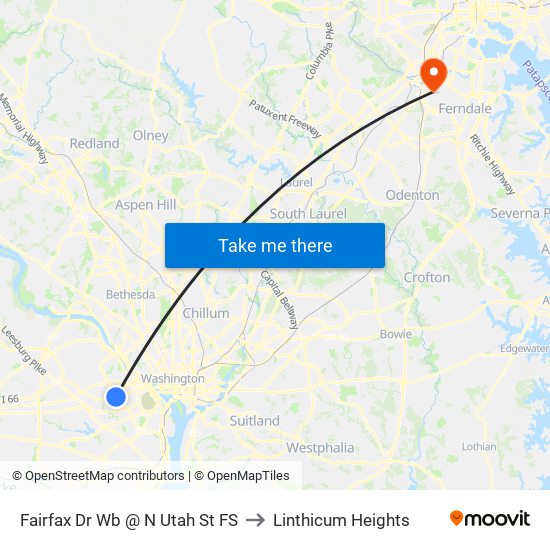 Fairfax Dr Wb @ N Utah St FS to Linthicum Heights map