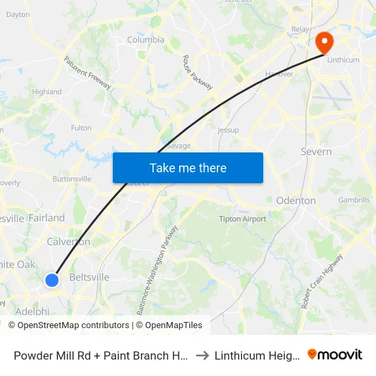 Powder Mill Rd + Paint Branch Home to Linthicum Heights map