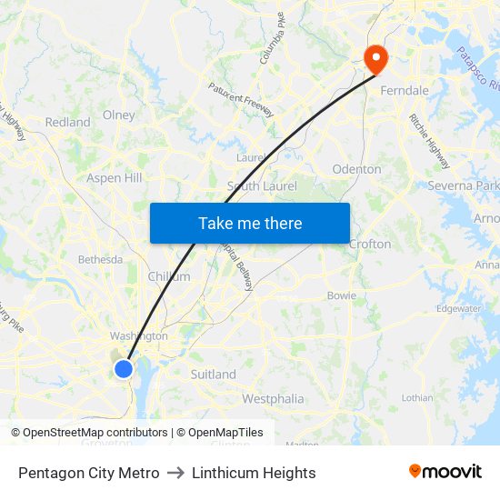 Pentagon City Metro to Linthicum Heights map