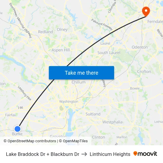 Lake Braddock Dr + Blackburn Dr to Linthicum Heights map