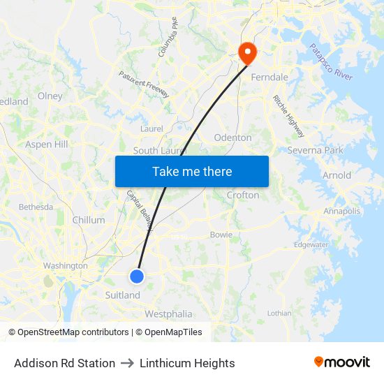 Addison Rd Station to Linthicum Heights map