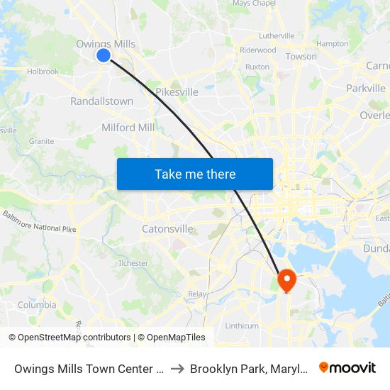 Owings Mills Town Center Wb to Brooklyn Park, Maryland map