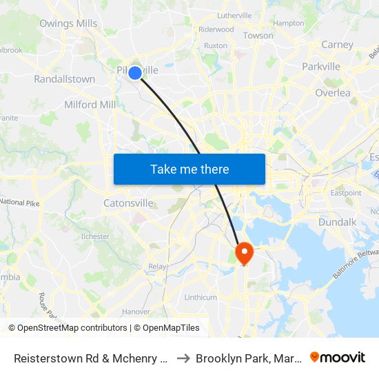 Reisterstown Rd & Mchenry Ave Sb to Brooklyn Park, Maryland map